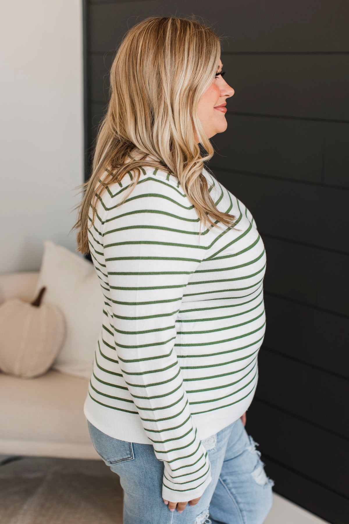 Break From Reality Striped Sweater- White & Green