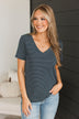 Radiate Confidence Striped V-Neck Top- Navy