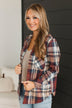 Admirable Actions Plaid Button Top- Brick & Navy