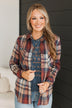 Admirable Actions Plaid Button Top- Brick & Navy