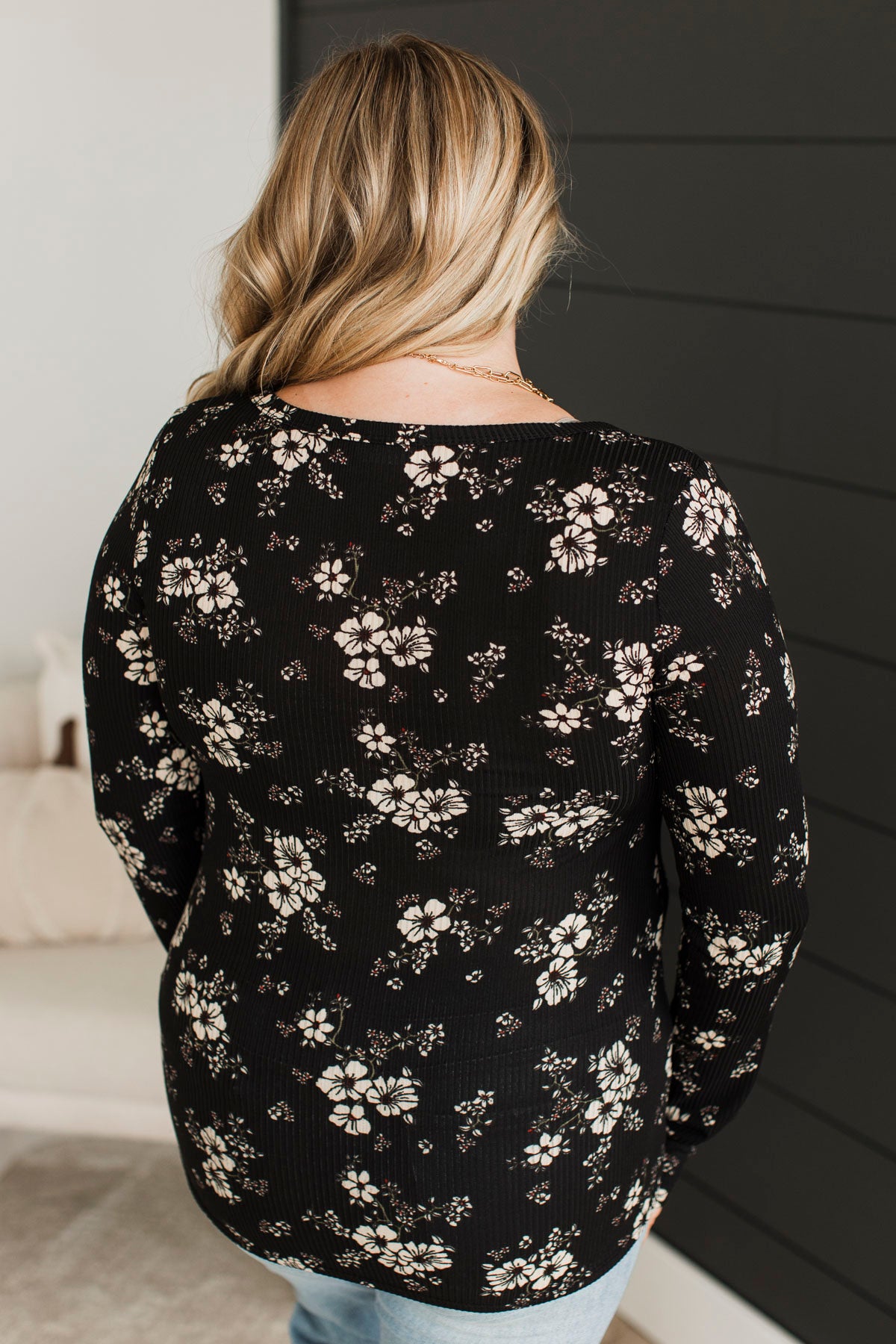 Real Love Lasts Floral Henley Top- Black & Taupe