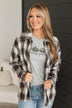 Good Outcomes Plaid Button Top- Charcoal