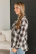 Good Outcomes Plaid Button Top- Charcoal