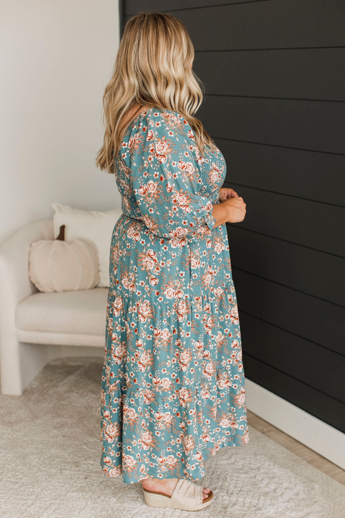 Romantic Spark Floral Midi Dress- Teal