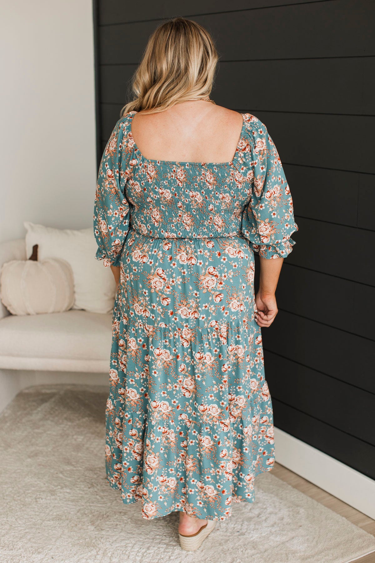 Romantic Spark Floral Midi Dress- Teal