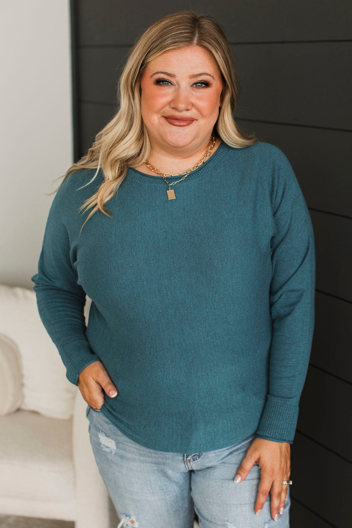 Caught Your Interest Dolman Sweater- Teal