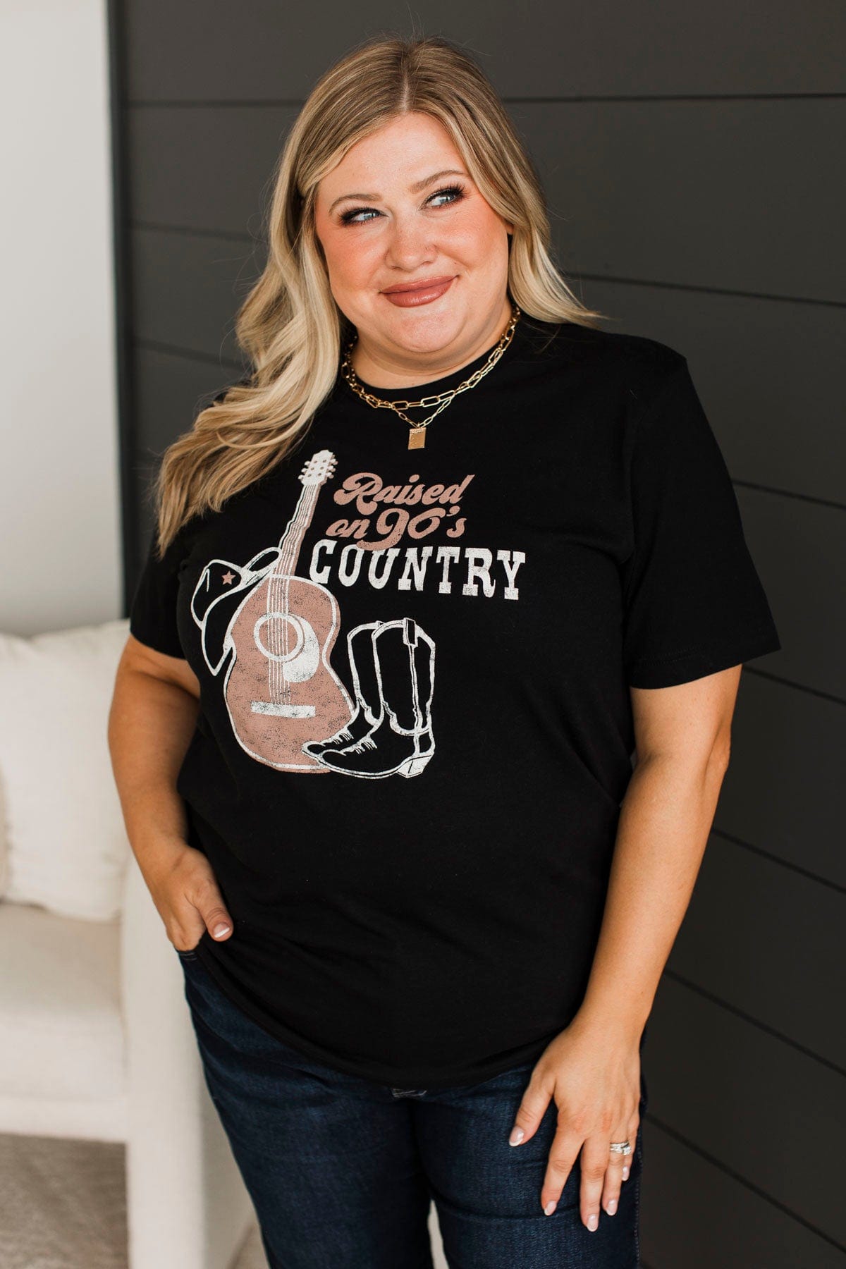 "Raised On 90's Country" Graphic Tee- Black