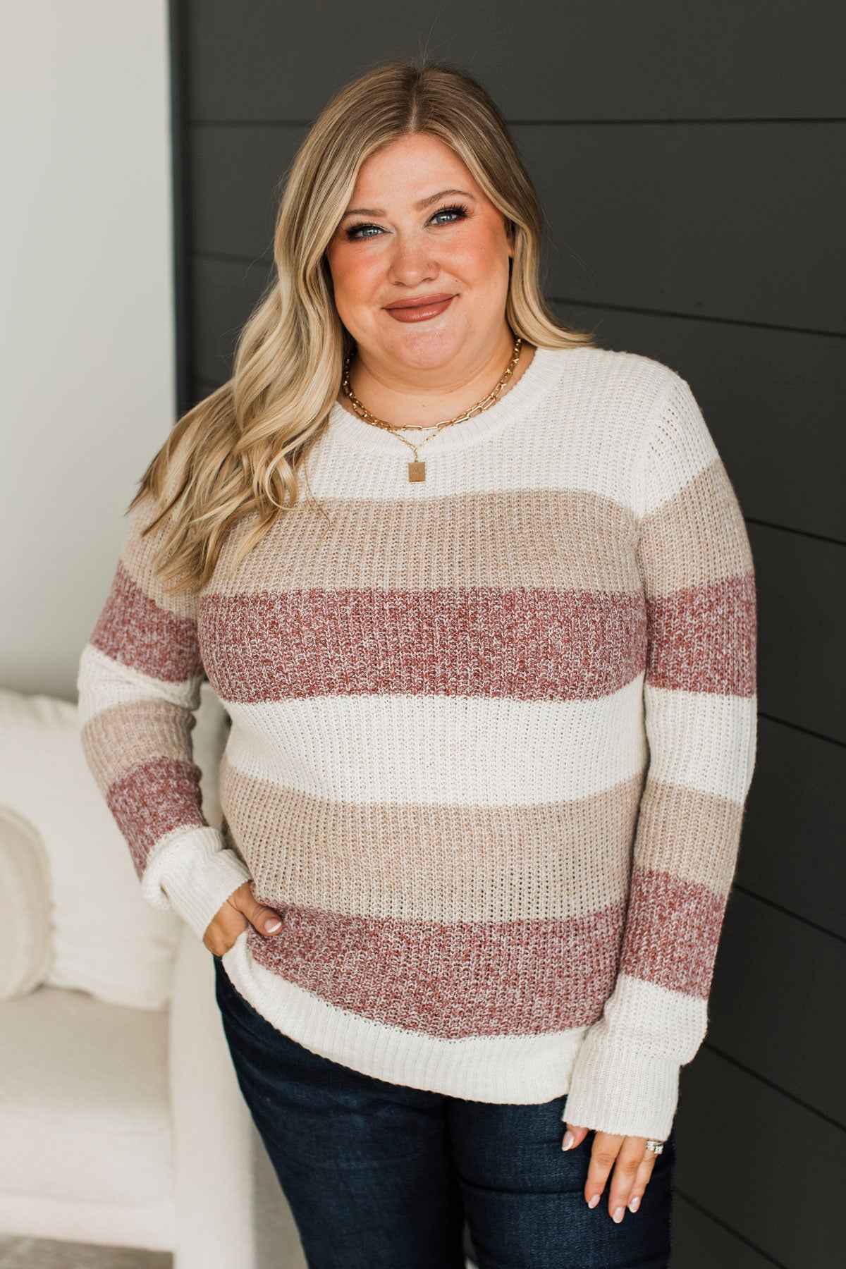 Total Favorite Color Block Sweater- Ivory & Mauve