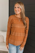 All At Once Stitch Stripe Sweater- Caramel