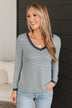 Sweetest Days Striped V-Neck Top- Navy