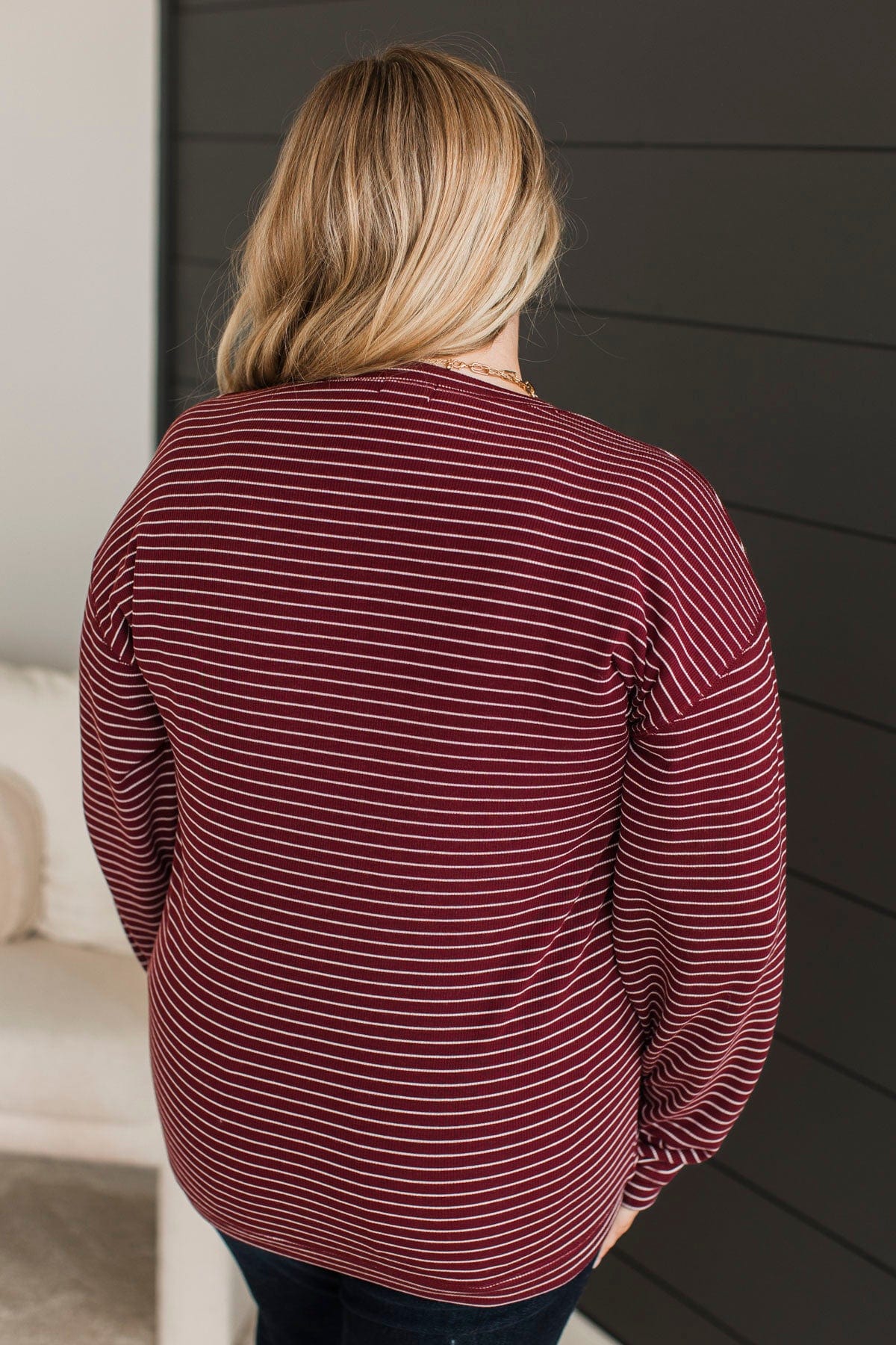 Brighten My Day Striped Pullover Top- Burgundy