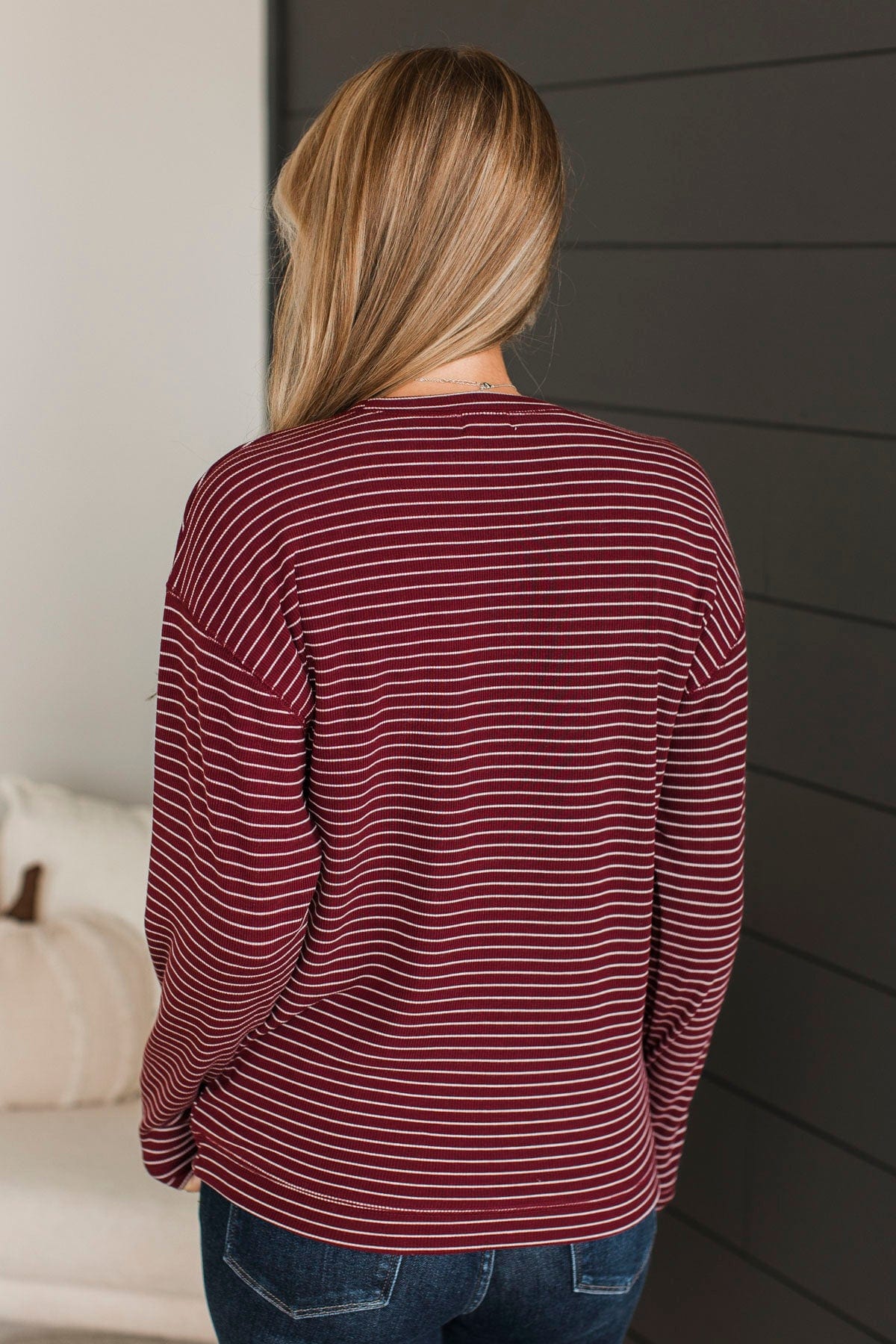 Brighten My Day Striped Pullover Top- Burgundy