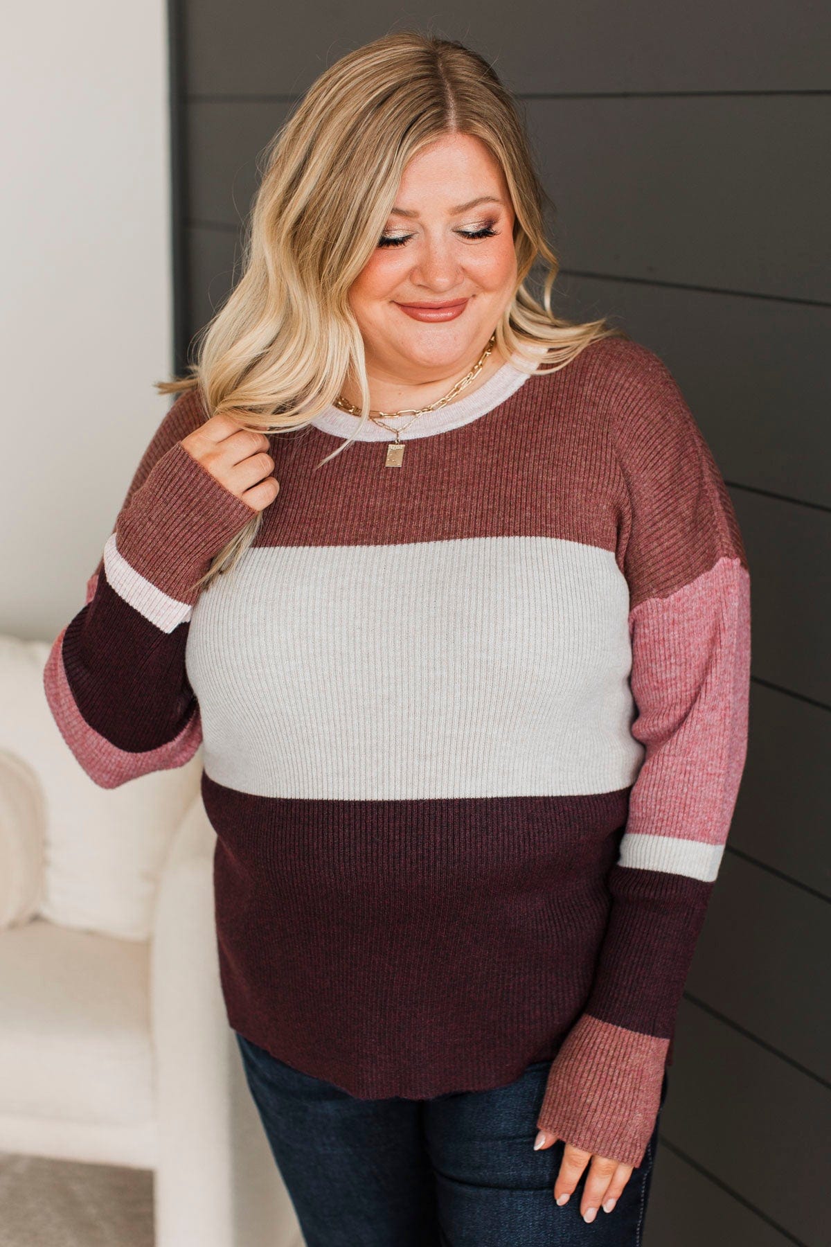 Grateful Feelings Color Block Sweater- Rust & Wine