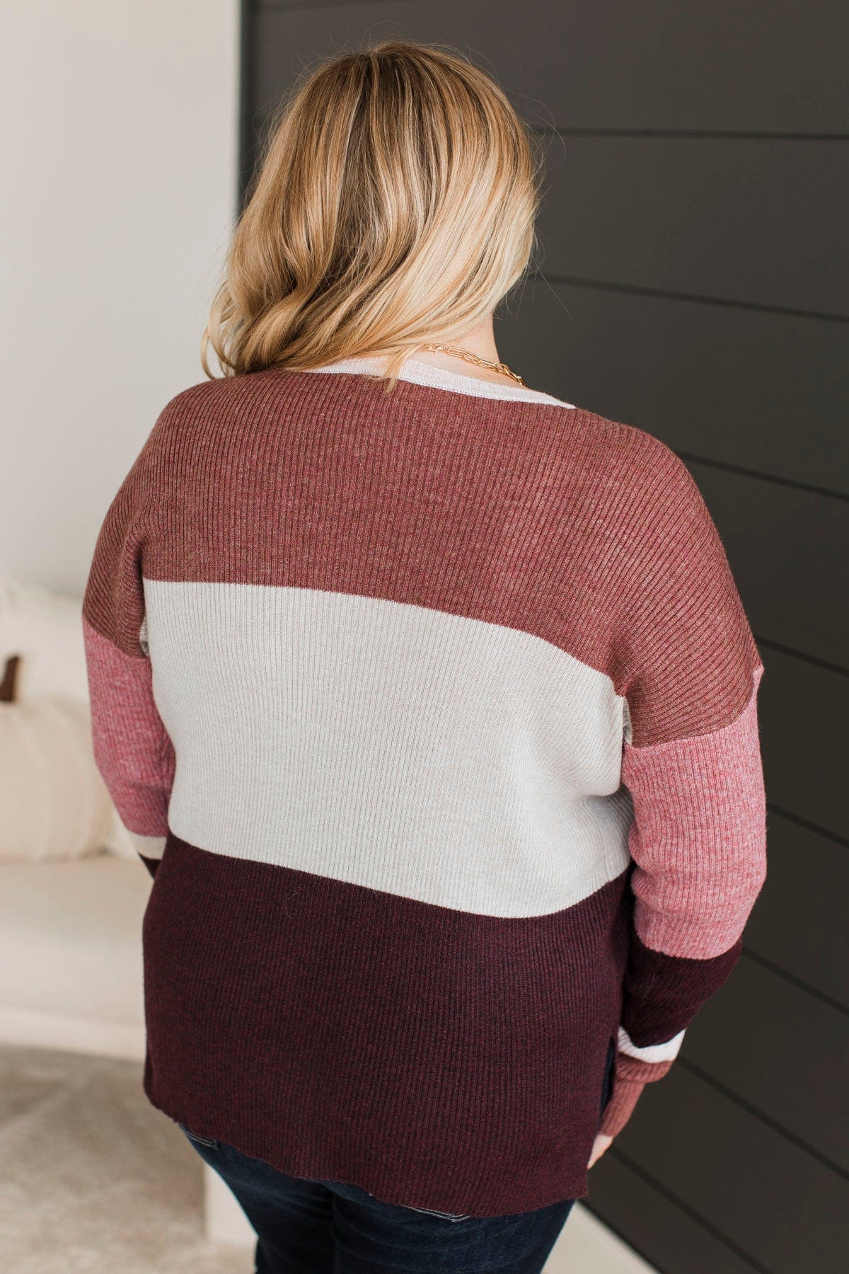 Grateful Feelings Color Block Sweater- Rust & Wine