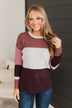 Grateful Feelings Color Block Sweater- Rust & Wine