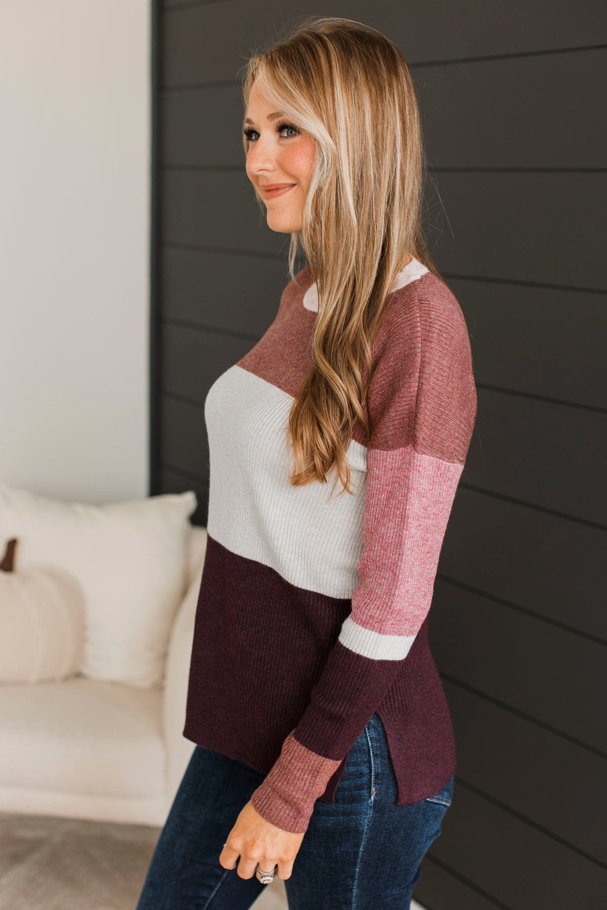 Grateful Feelings Color Block Sweater- Rust & Wine