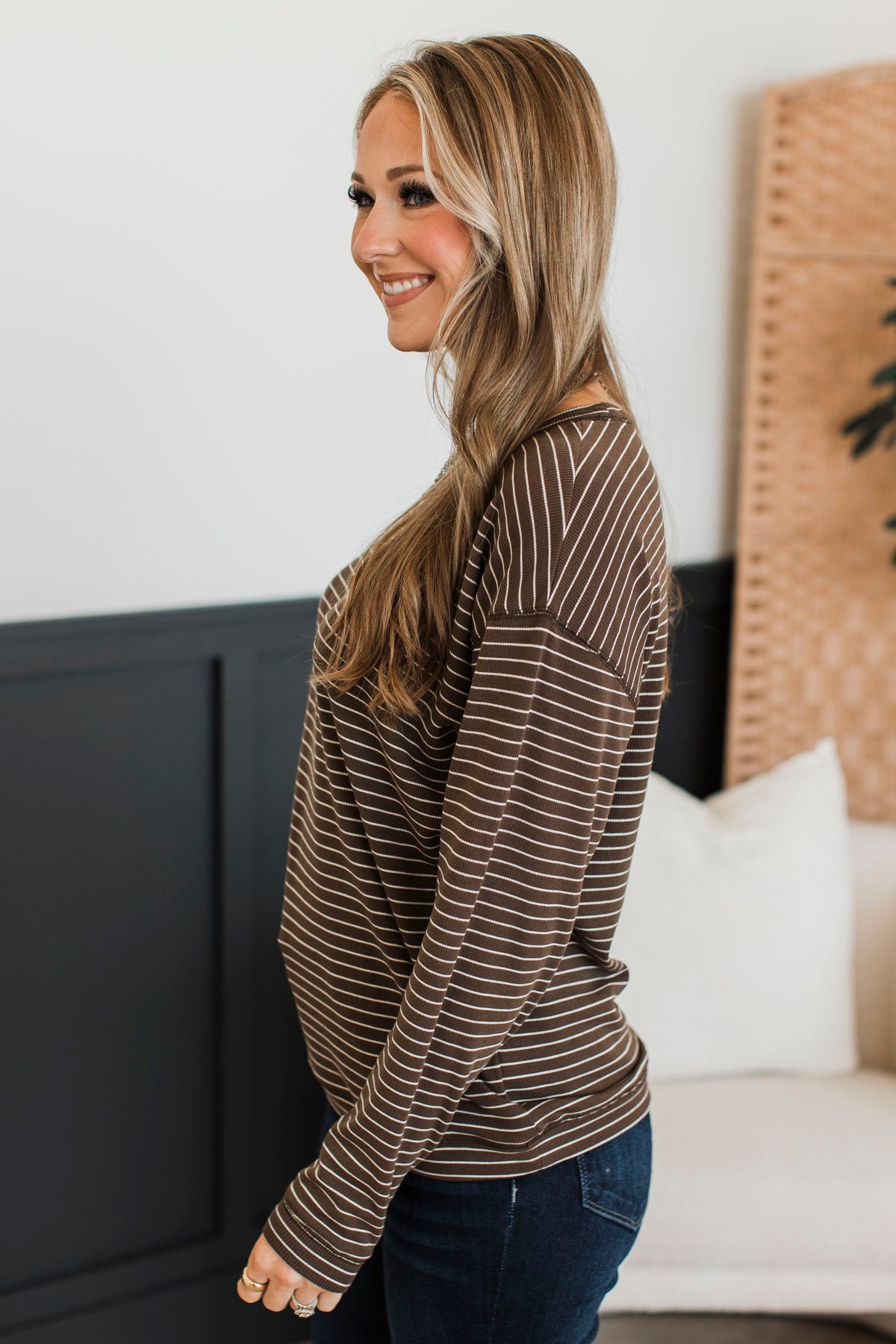 Brighten My Day Striped Pullover Top- Brown