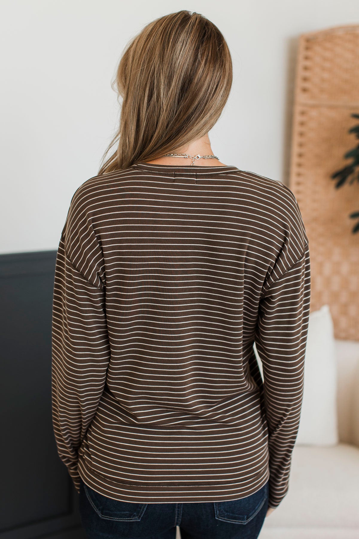 Brighten My Day Striped Pullover Top- Brown