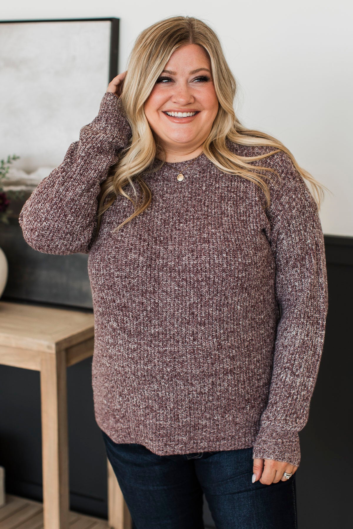 Onto Better Things Two-Tone Knit Sweater- Burgundy