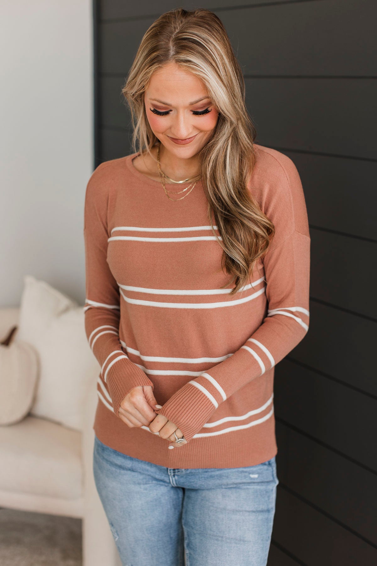 Inspirational Talks Striped Sweater- Terracotta