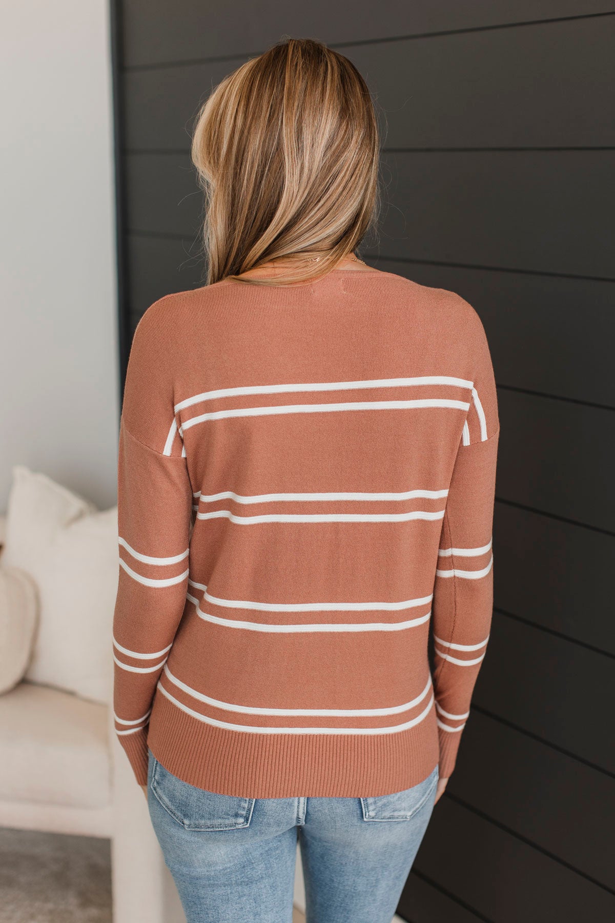 Inspirational Talks Striped Sweater- Terracotta