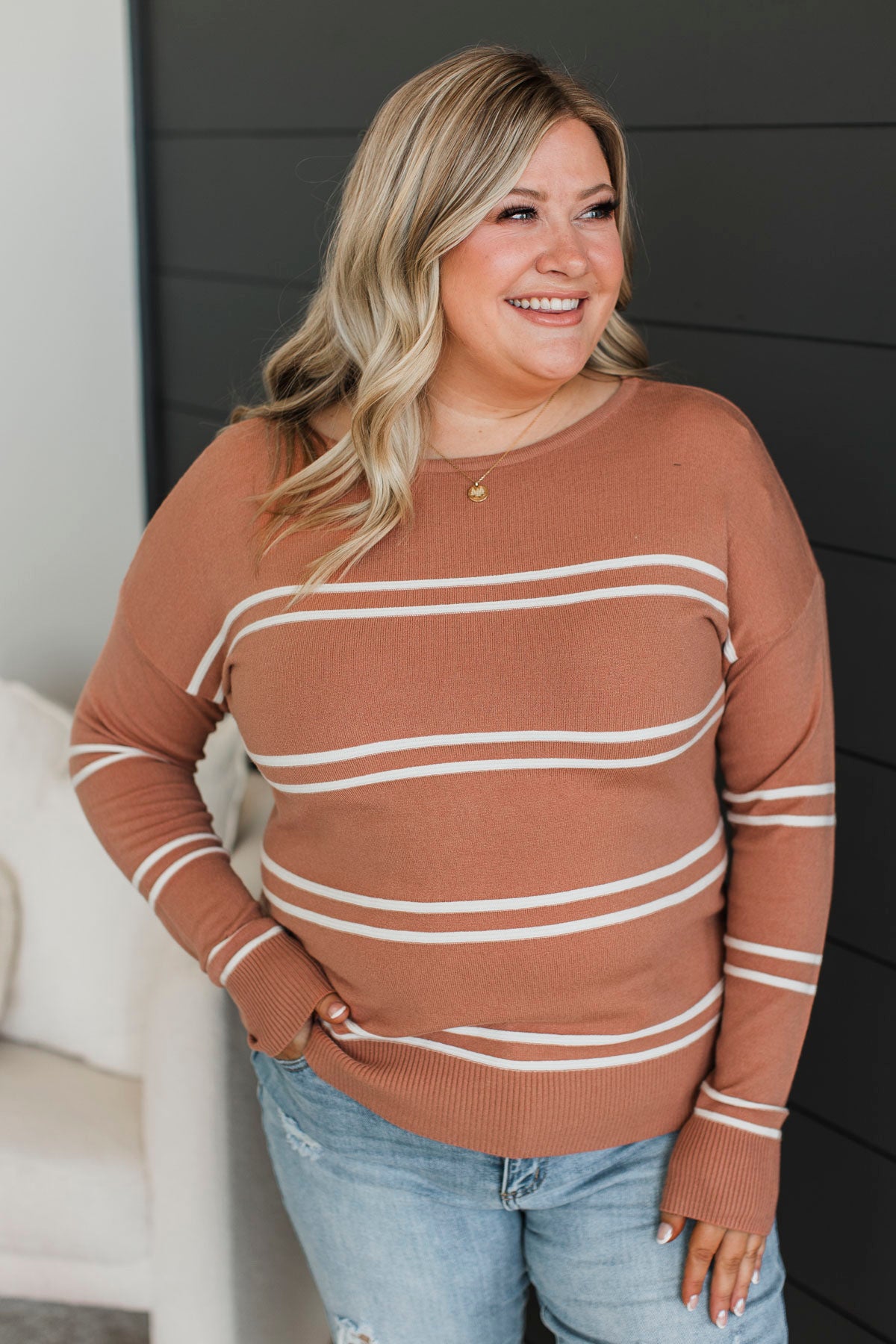 Inspirational Talks Striped Sweater- Terracotta