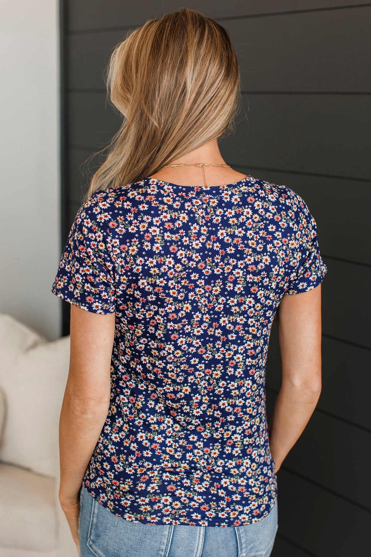 Always Beloved Short Sleeve Floral Top- Royal Blue