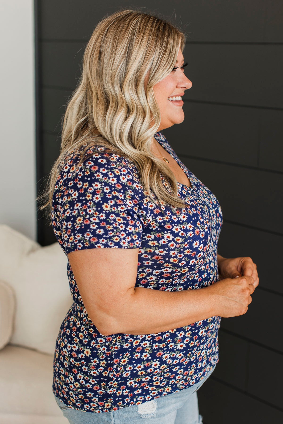 Always Beloved Short Sleeve Floral Top- Royal Blue