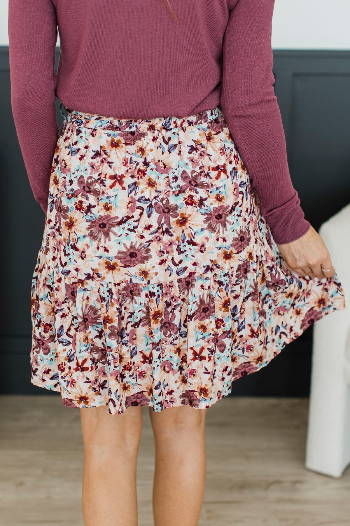 Bring On The Party Floral Skirt- Mauve