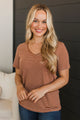 Radiate Confidence Striped V-Neck Top- Rust