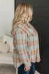 Matter Of Fact Plaid Button Top- Cool Grey & Caramel