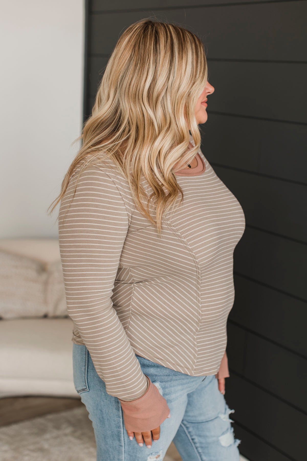 Simply Compelling Striped Top- Taupe