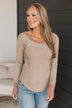 Simply Compelling Striped Top- Taupe