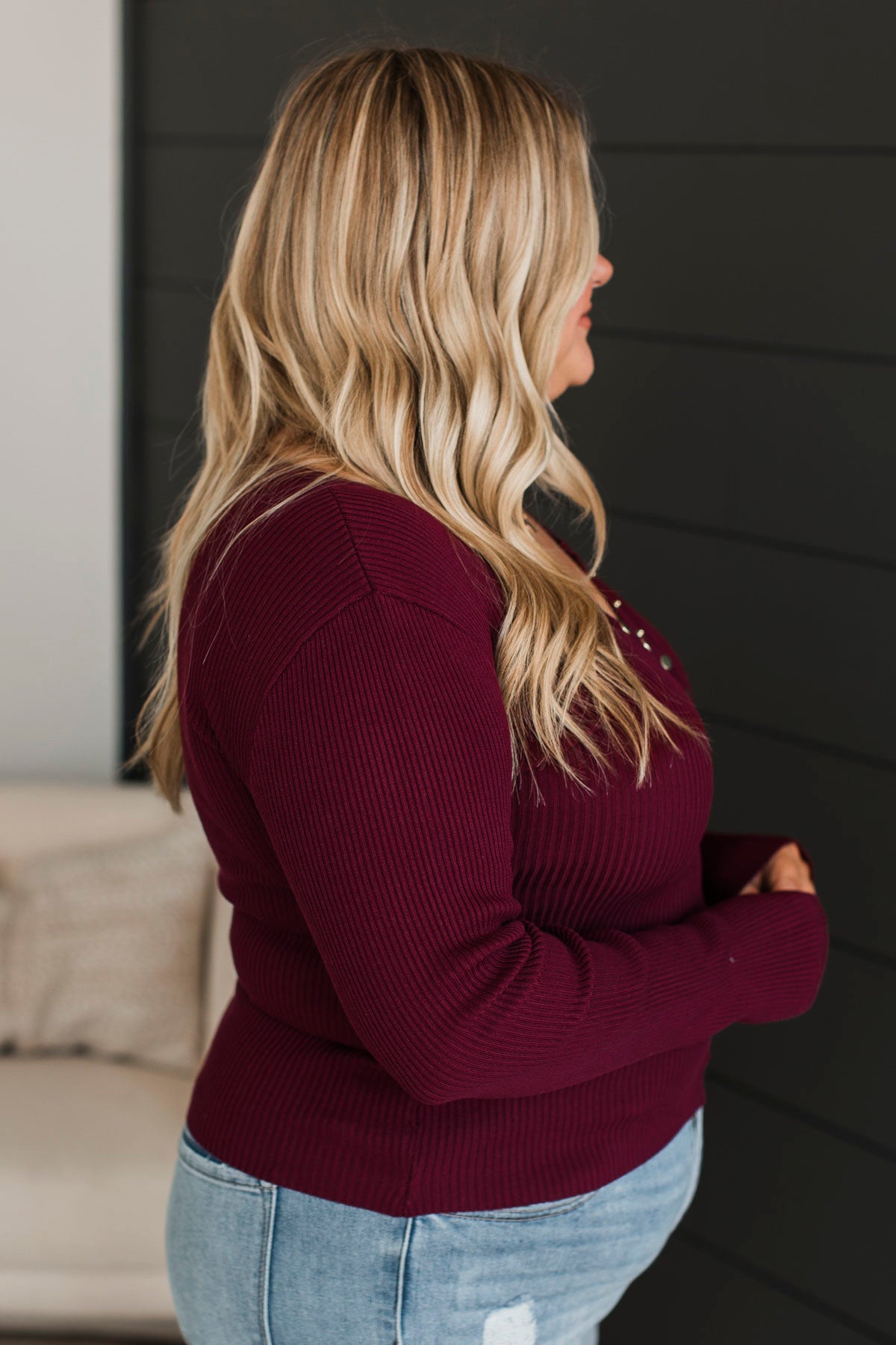 Exceedingly Wonderful Ribbed Top- Burgundy