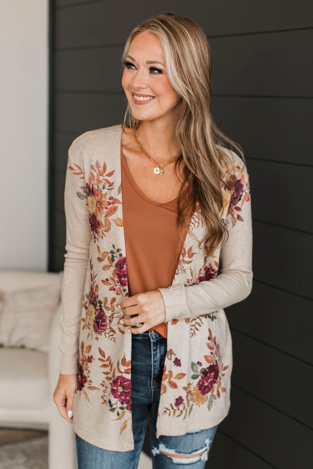 Refreshing Moments Floral Cardigan- Khaki