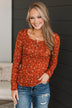 Real Love Lasts Floral Henley Top- Rust