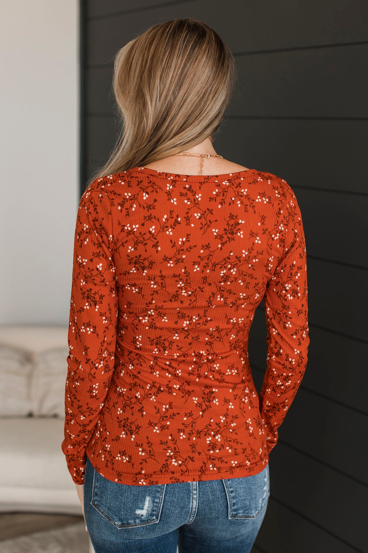 Real Love Lasts Floral Henley Top- Rust