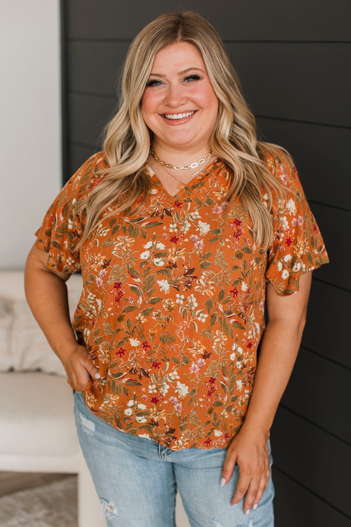 Forever Enchanted Floral Top- Burnt Orange