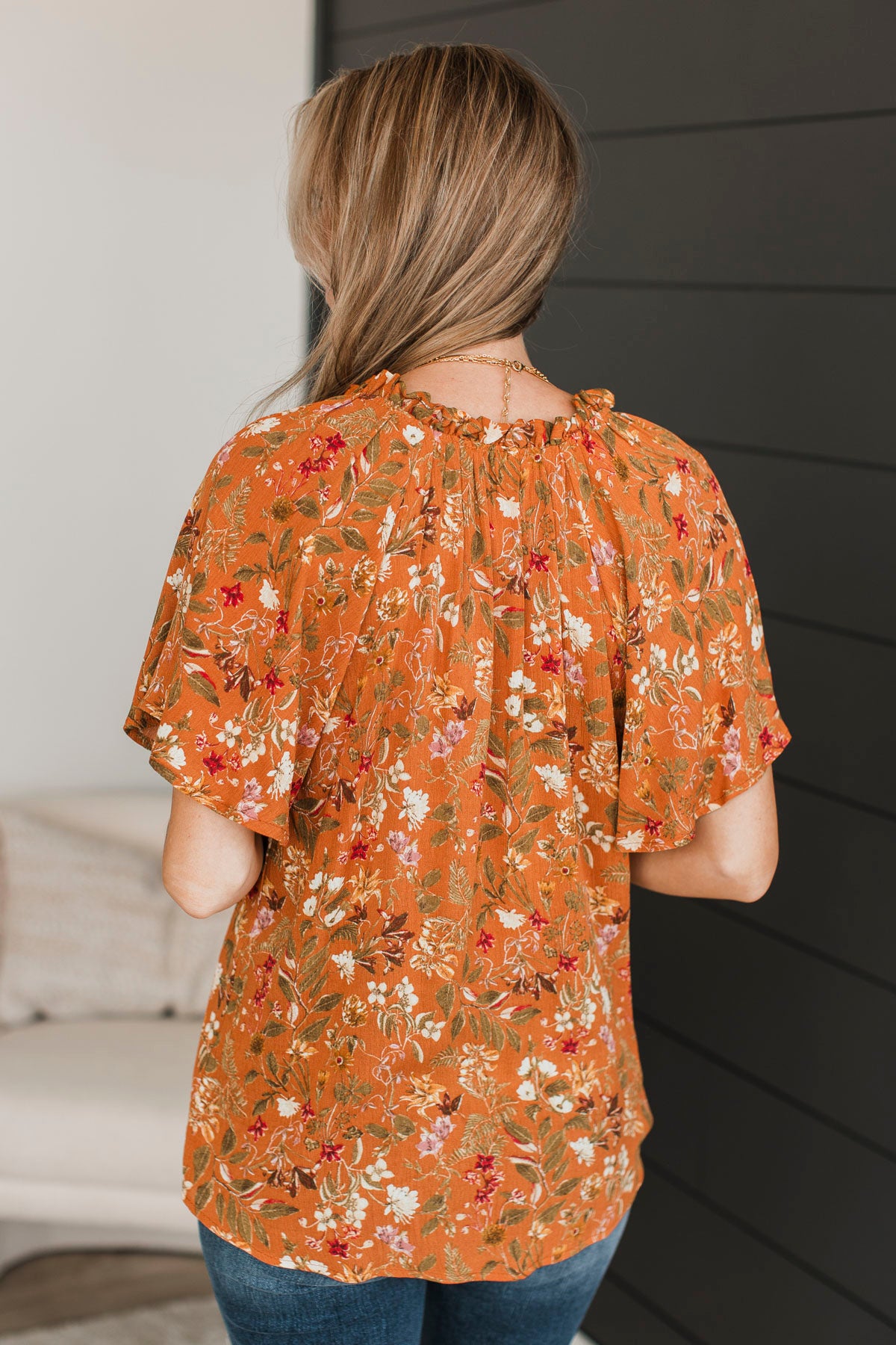 Forever Enchanted Floral Top- Burnt Orange