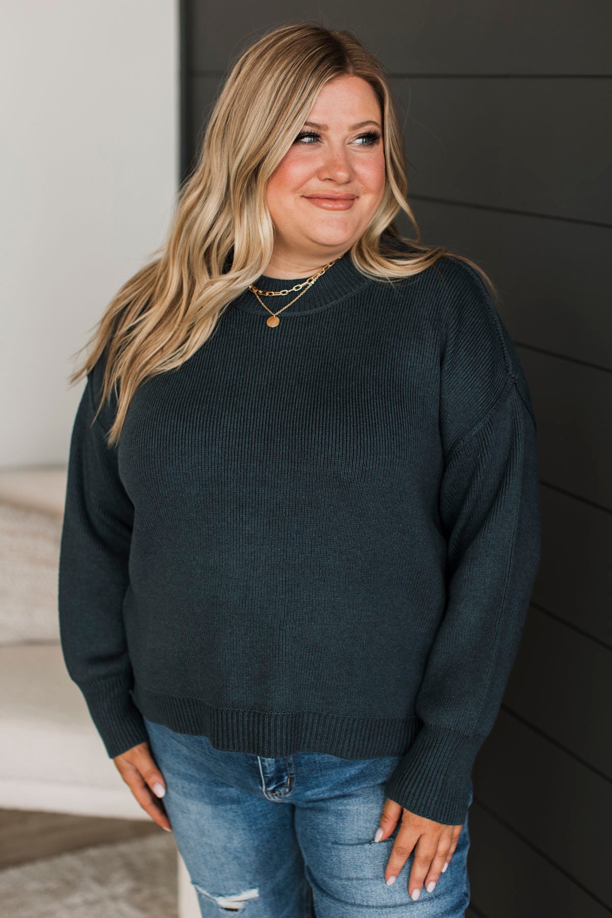 Sweetest Smiles Knit Sweater- Dark Teal