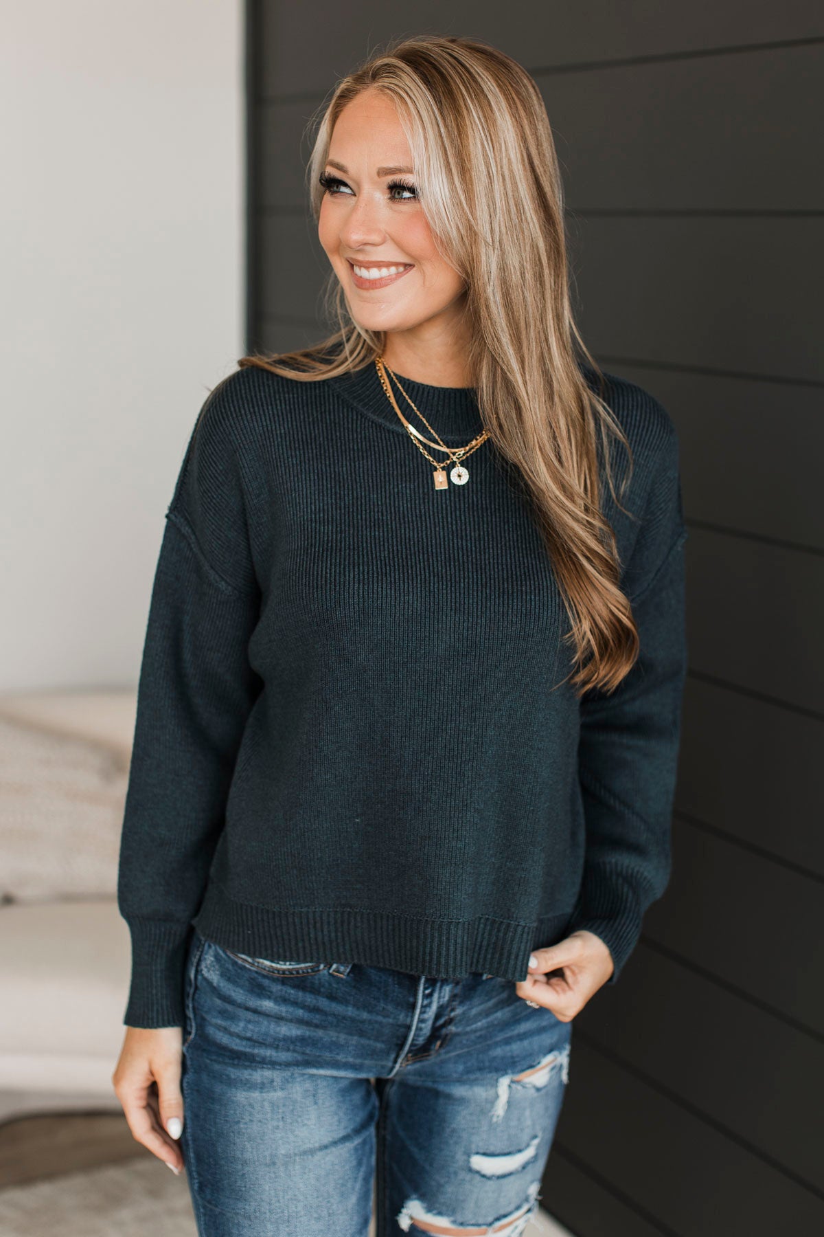 Sweetest Smiles Knit Sweater- Dark Teal