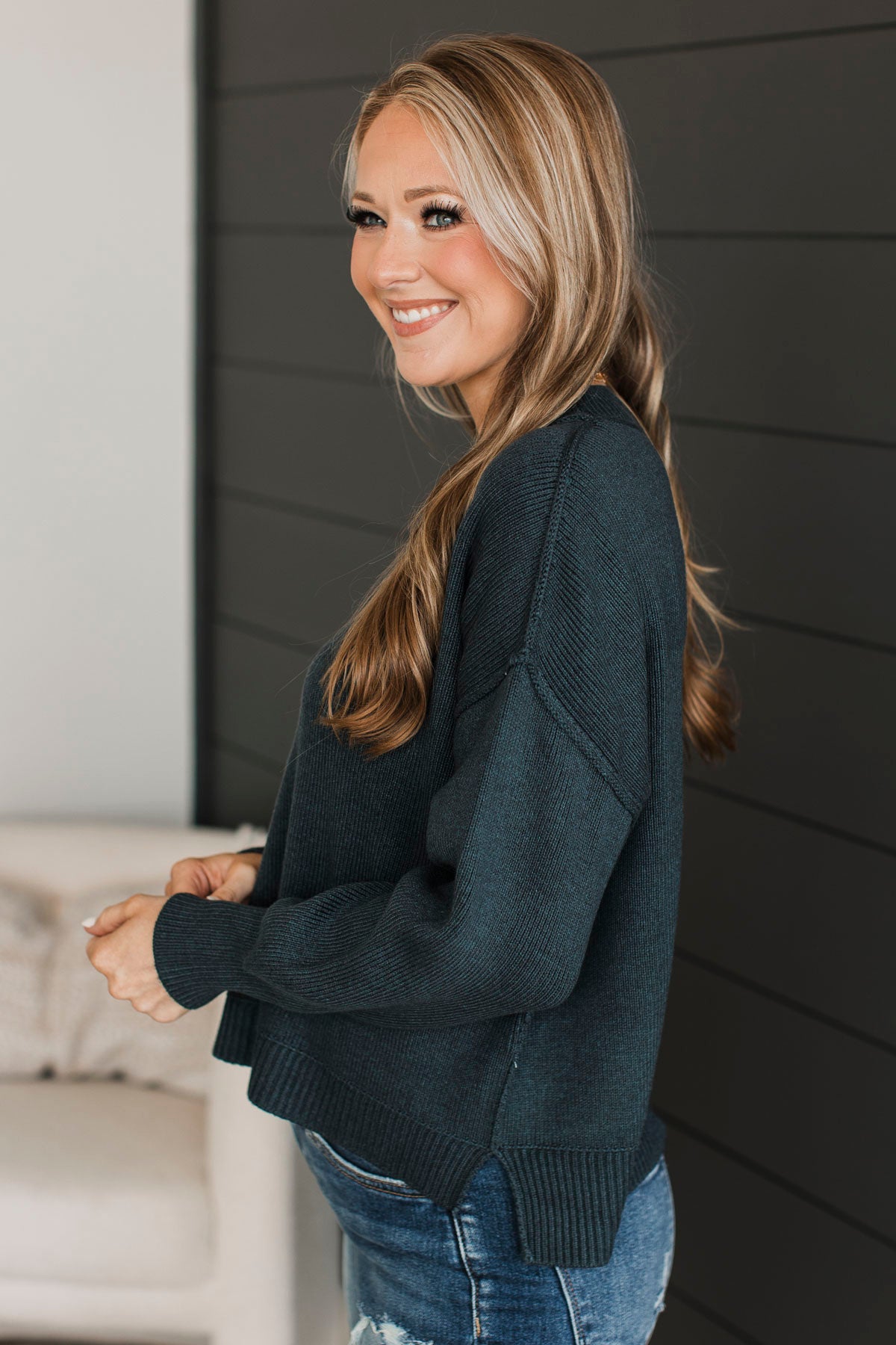 Sweetest Smiles Knit Sweater- Dark Teal