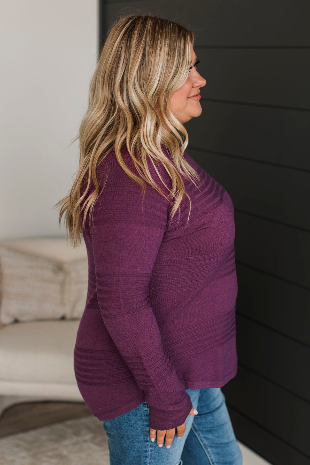 Feeling The Best Striped Knit Sweater- Plum