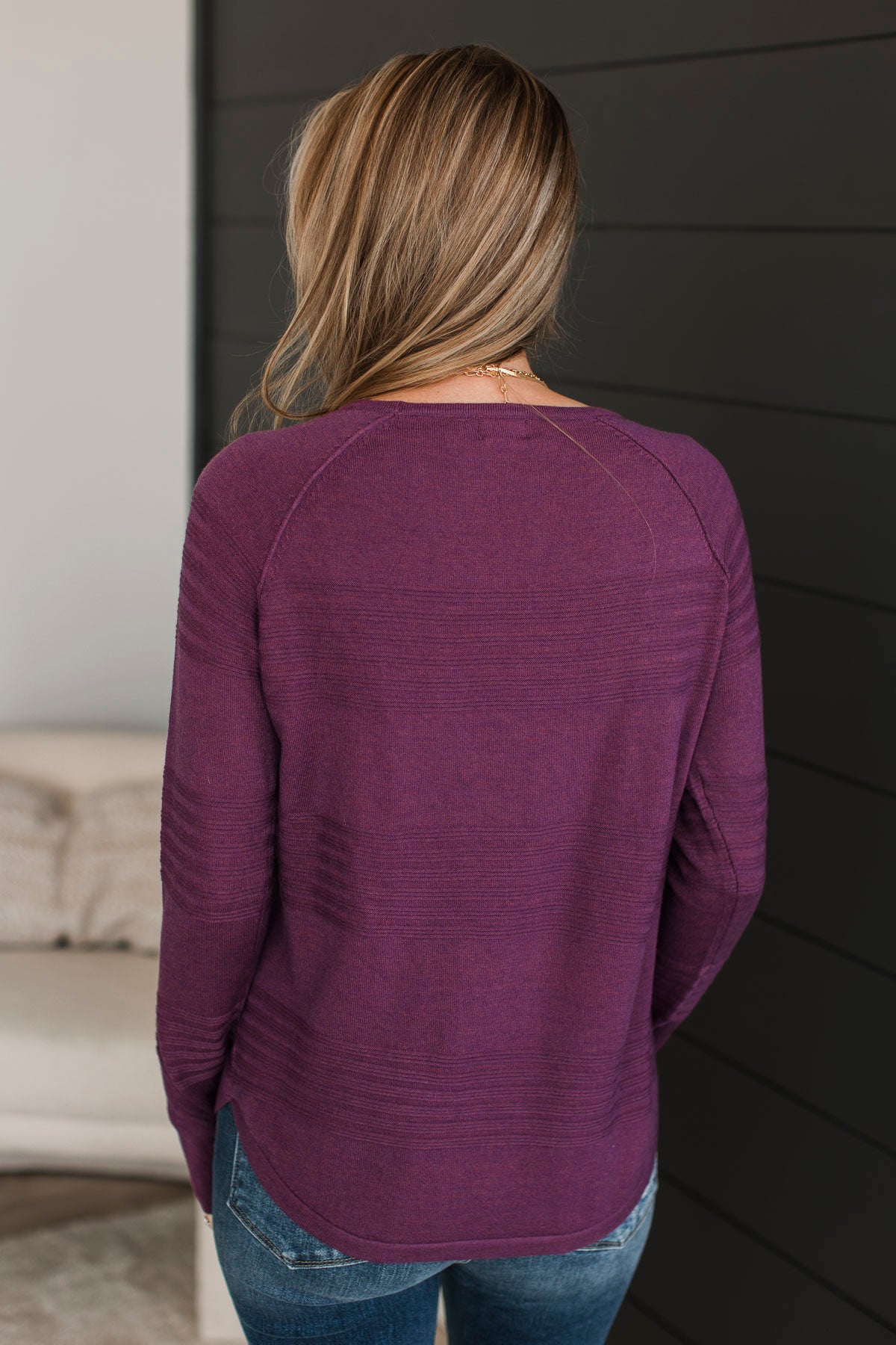 Feeling The Best Striped Knit Sweater- Plum