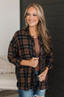 Perfect Times Plaid Button Top- Brown