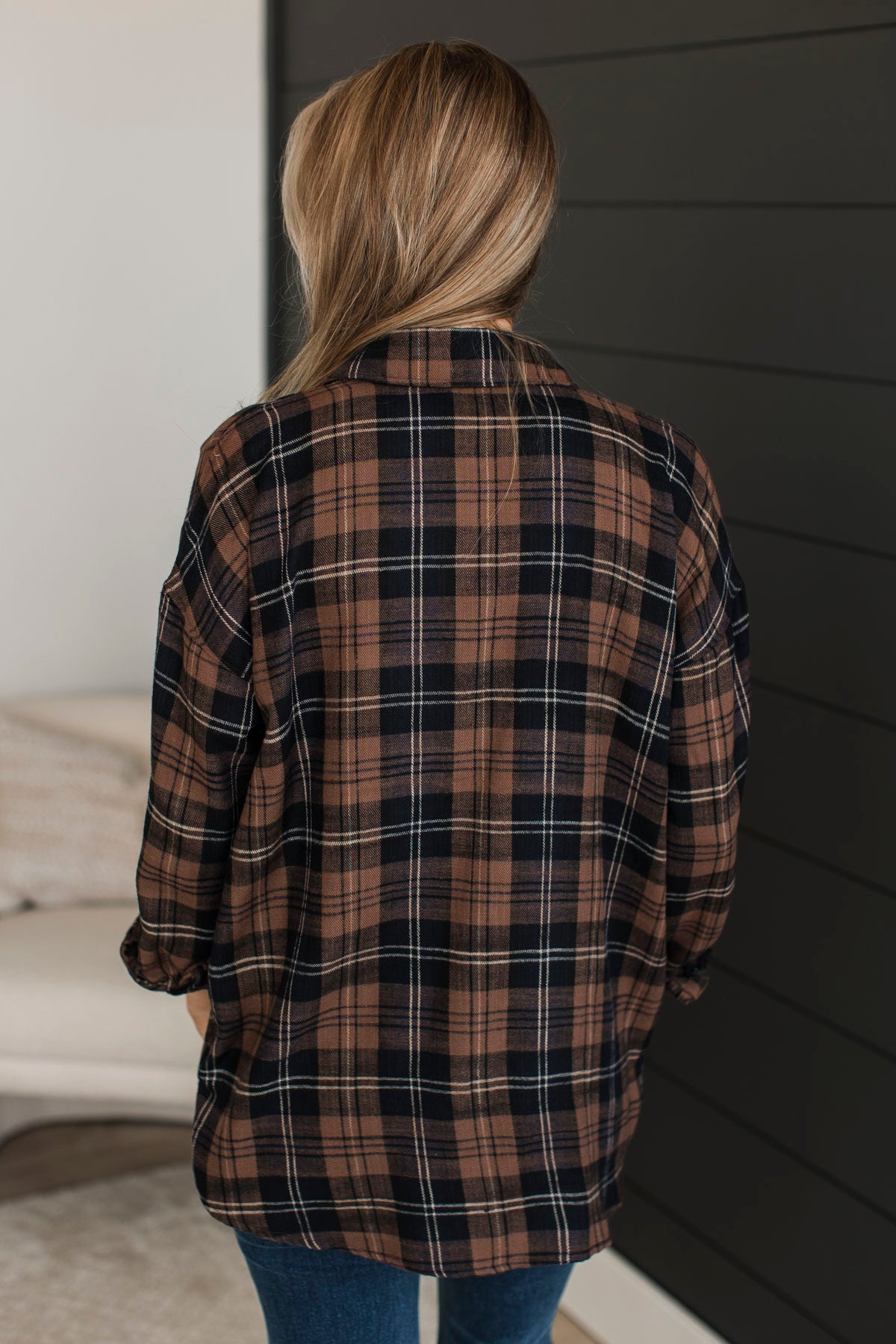 Perfect Times Plaid Button Top- Brown