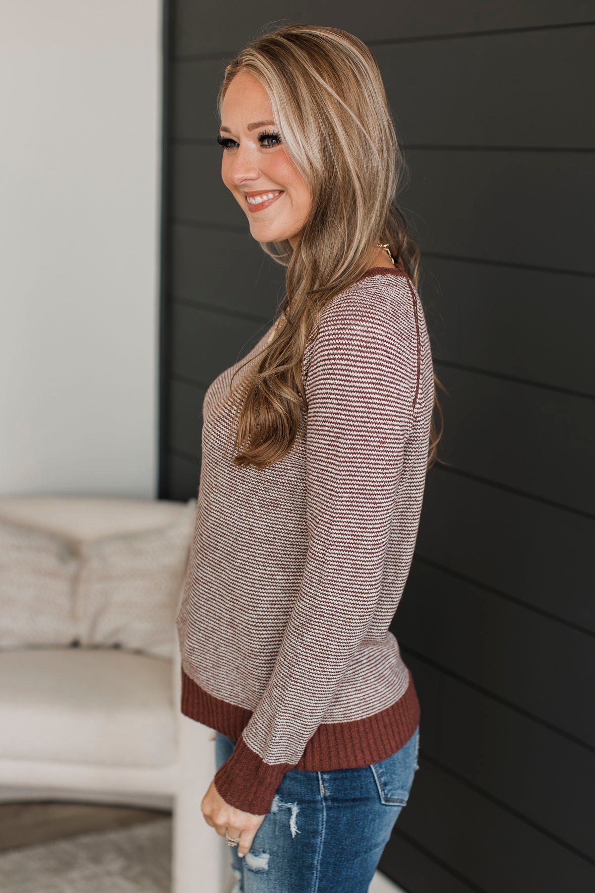 Idyllic Moments Knit Sweater- Red Bean