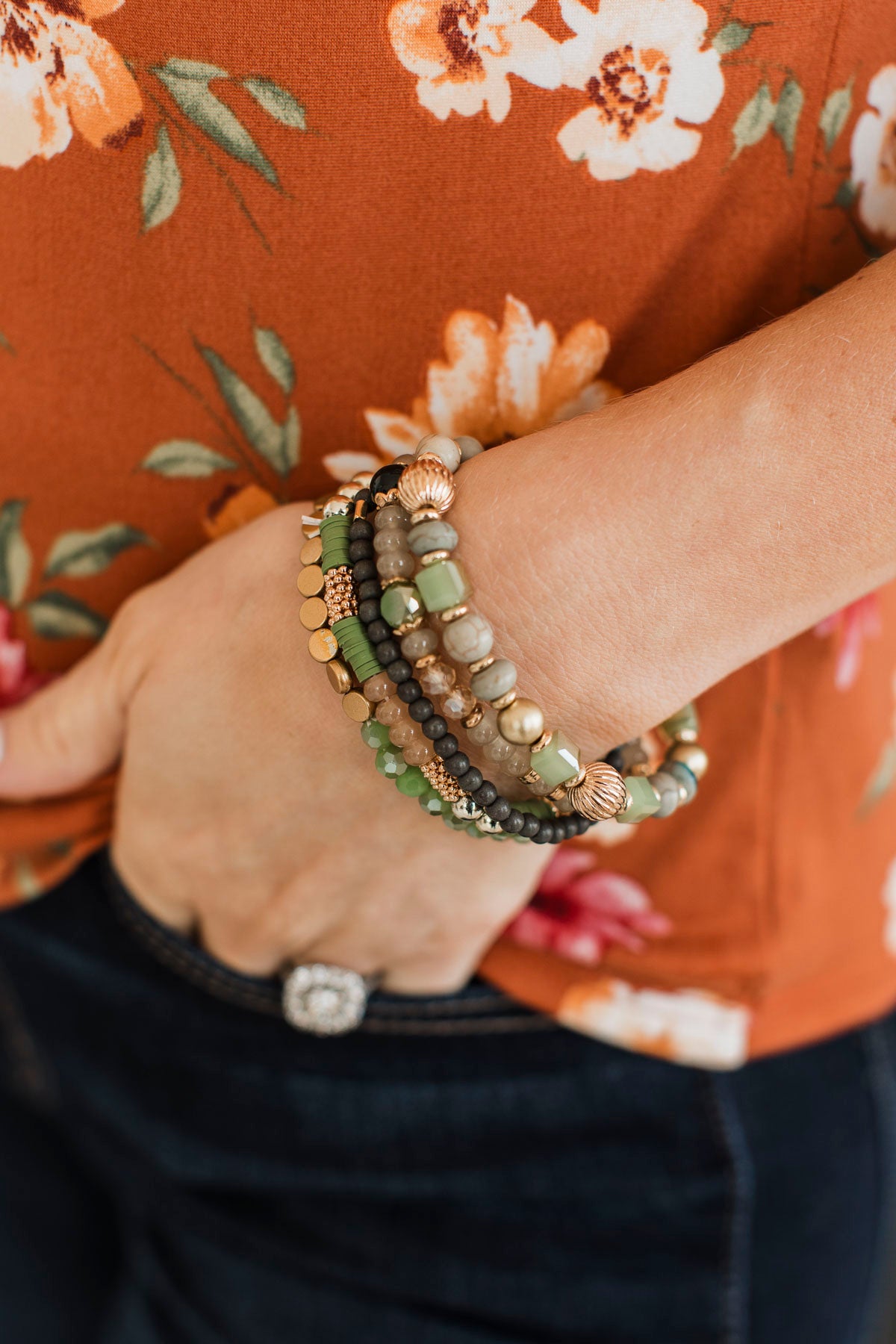 Seaside Beauty Bracelet Set- Green & Gold