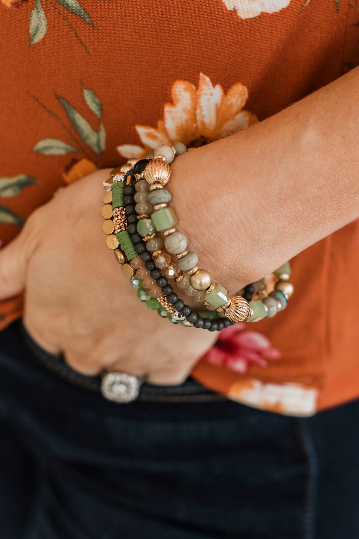 Seaside Beauty Bracelet Set- Green & Gold