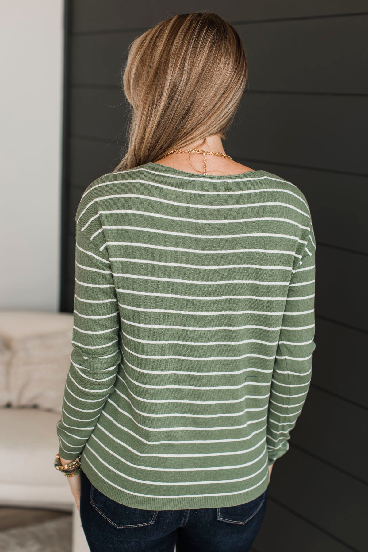 Delighted By This Striped Sweater- Spruce